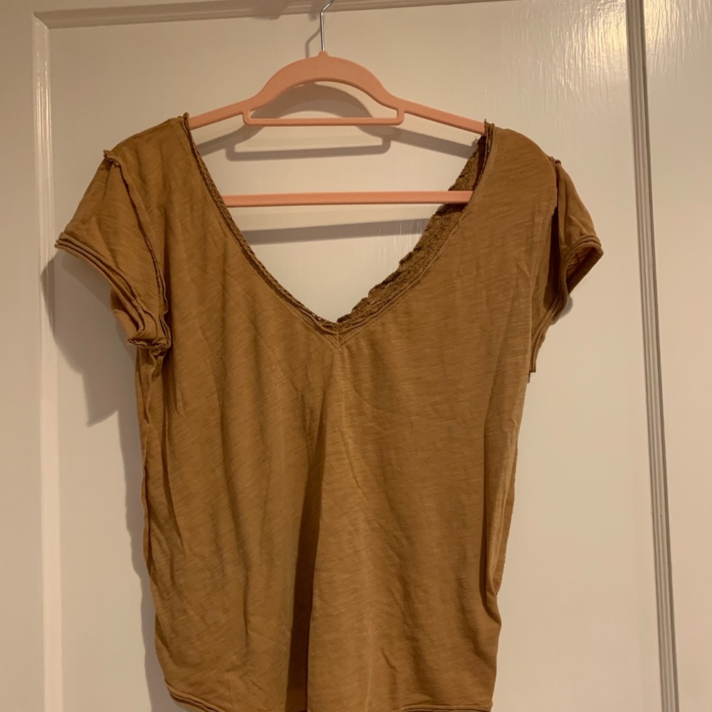 Free People Gold Crocheted V-Neck Top